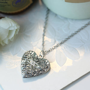Ladies Sterling Silver Heart Perfume Dispenser Photo Locket Pendant & Chain