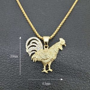 Unisex Gold Plated Rooster & Crystals Pendant Twist Chain Necklace