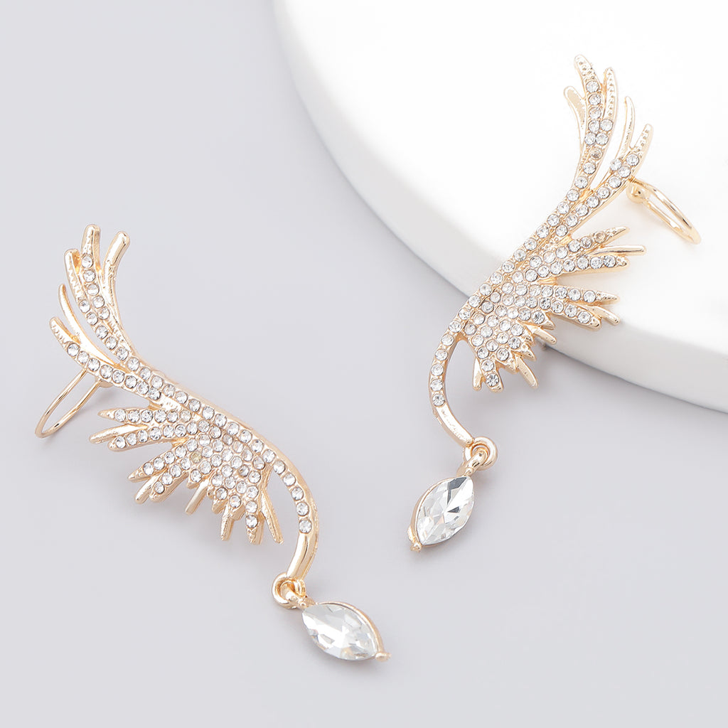 Angel Wings Rhinestone Dangling Crystal Ear Cuff Crawlers Earrings