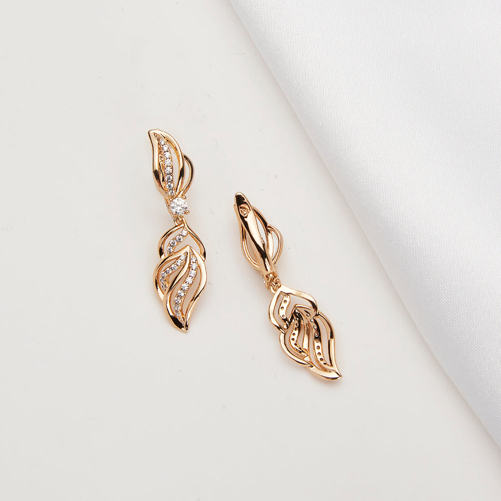 Ladies Gold-plated Copper Flower inlay Crystal Zircon Drop Dangling Earrings