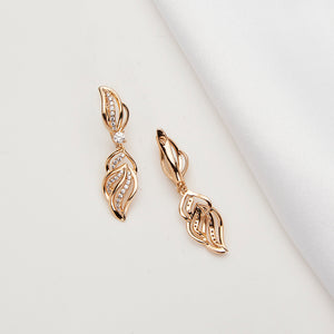 Ladies Gold-plated Copper Flower inlay Crystal Zircon Drop Dangling Earrings