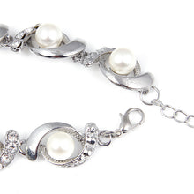 Load image into Gallery viewer, Ladies Simulated Pearl Crystal Twirl Link Adjustable Bracelet
