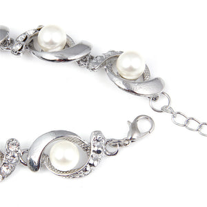 Ladies Simulated Pearl Crystal Twirl Link Adjustable Bracelet