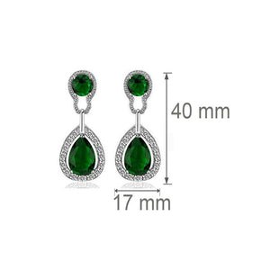 Ladies Sterling Silver Water Drop Austrian Green Emerald Crystal Necklace Sets