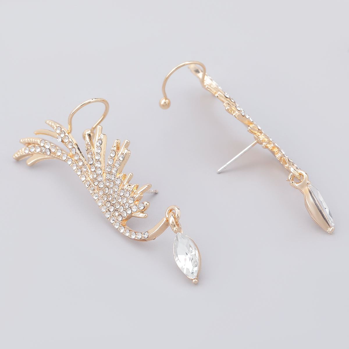 Angel Wings Rhinestone Dangling Crystal Ear Cuff Crawlers Earrings