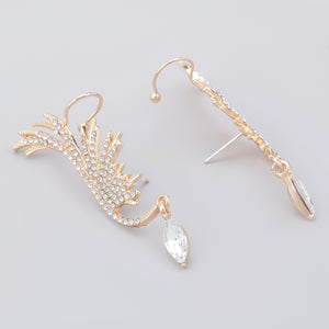 Angel Wings Rhinestone Dangling Crystal Ear Cuff Crawlers Earrings