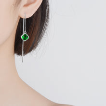 Load image into Gallery viewer, Ladies Ear Threader Green Cubic Zirconia Long Tassel Stud Earrings
