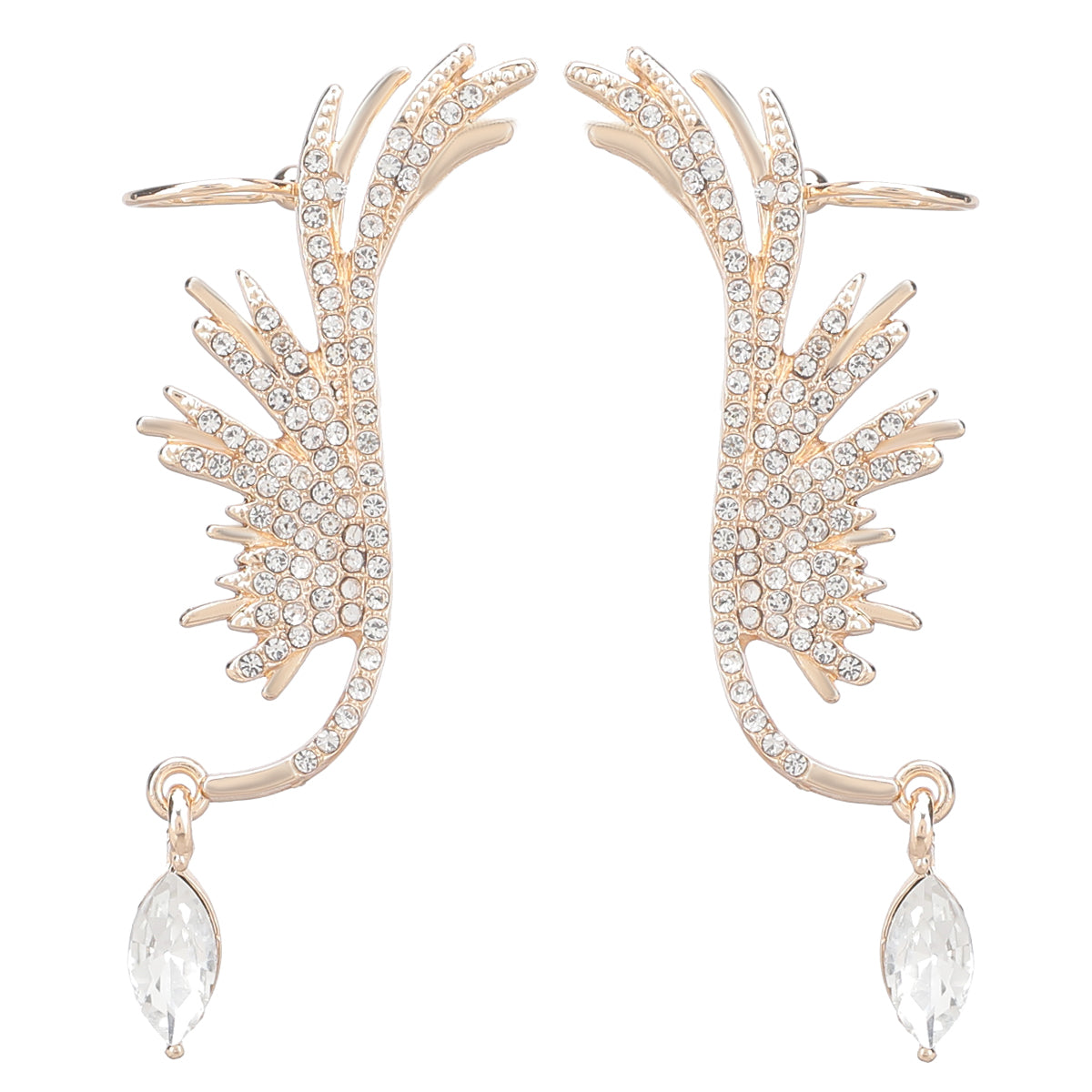 Angel Wings Rhinestone Dangling Crystal Ear Cuff Crawlers Earrings