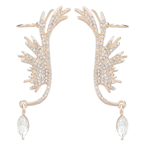 Angel Wings Rhinestone Dangling Crystal Ear Cuff Crawlers Earrings