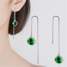 Load image into Gallery viewer, Ladies Ear Threader Green Cubic Zirconia Long Tassel Stud Earrings
