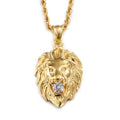 Gold Plated Lion Head Clear Gemstone Medusa Pendant Twist Chain Necklace