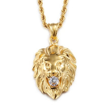 Load image into Gallery viewer, Gold Plated Lion Head Clear Gemstone Medusa Pendant Twist Chain Necklace
