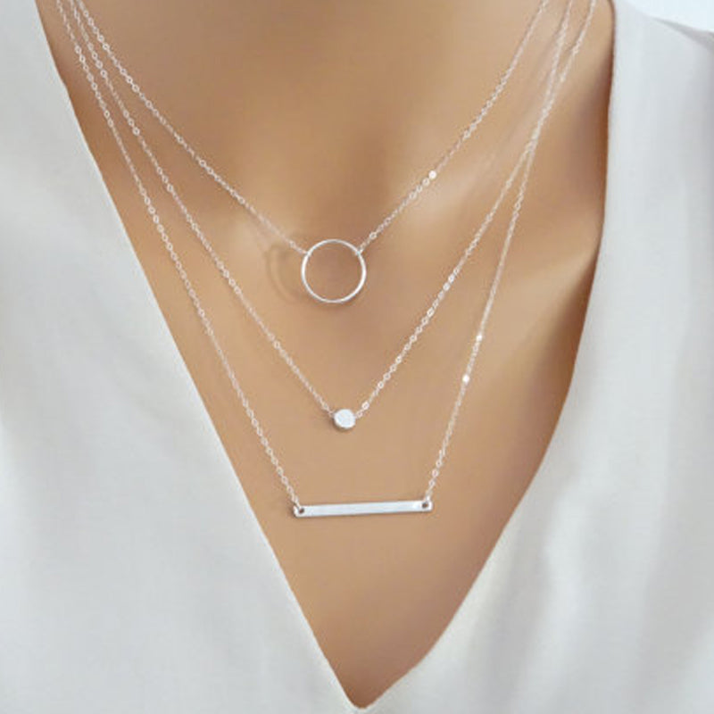 Ladies Silver 3Tier Multi Layer Bar Chocker Necklace
