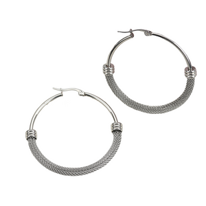 Ladies Stainless Steel Circle Plain Basket Weave Silver Hoop Earrings