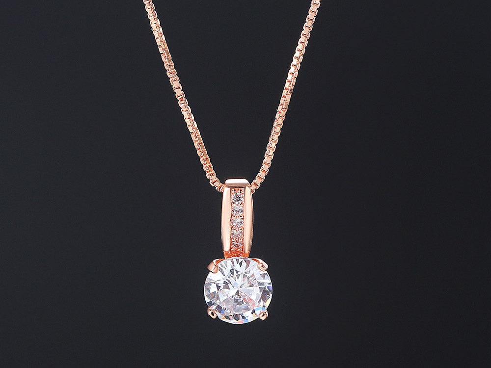 Ladies Rose Gold Minimalist Crystal Zircon Pendant Dainty Link Chain Necklace