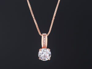 Ladies Rose Gold Minimalist Crystal Zircon Pendant Dainty Link Chain Necklace