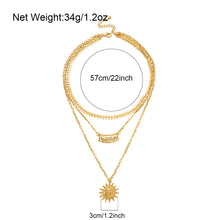 Load image into Gallery viewer, Ladies Gold 3Tier Multi Layer Sun Cutout Wall Choker Wheat Chain Party Necklace
