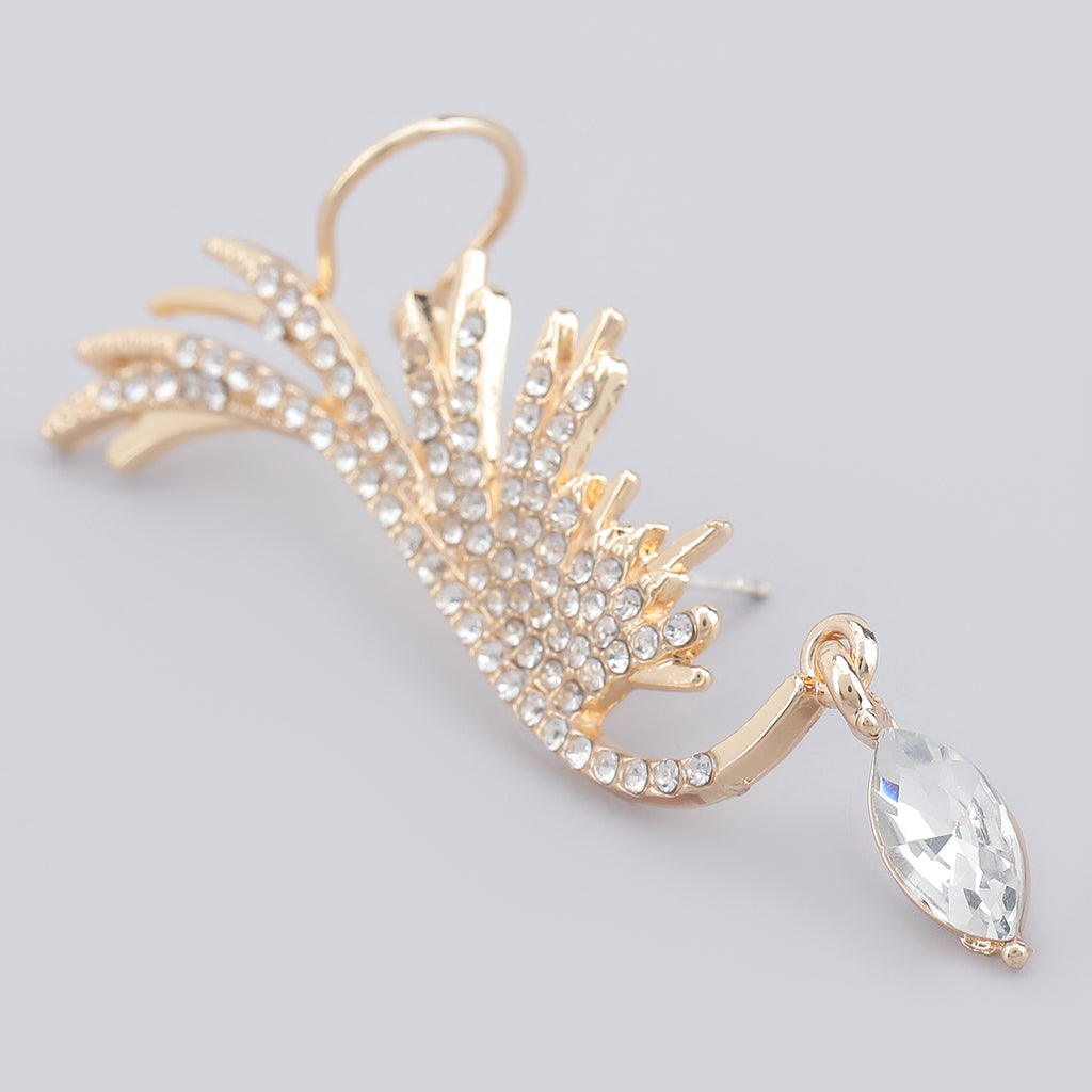 Angel Wings Rhinestone Dangling Crystal Ear Cuff Crawlers Earrings