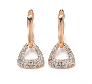 Ladies Luxury Copper Inlaid Crystal Geometric Triangle Interlock Drop Earrings
