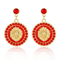 Ladies 18K Gold Plated Red Rhinestone Round Dangle Stud Earrings