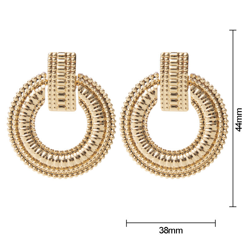 Ladies Gold Round Ring Disc Statement Geometric Interlock Panel Stud Earrings