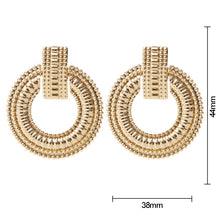 Load image into Gallery viewer, Ladies Gold Round Ring Disc Statement Geometric Interlock Panel Stud Earrings
