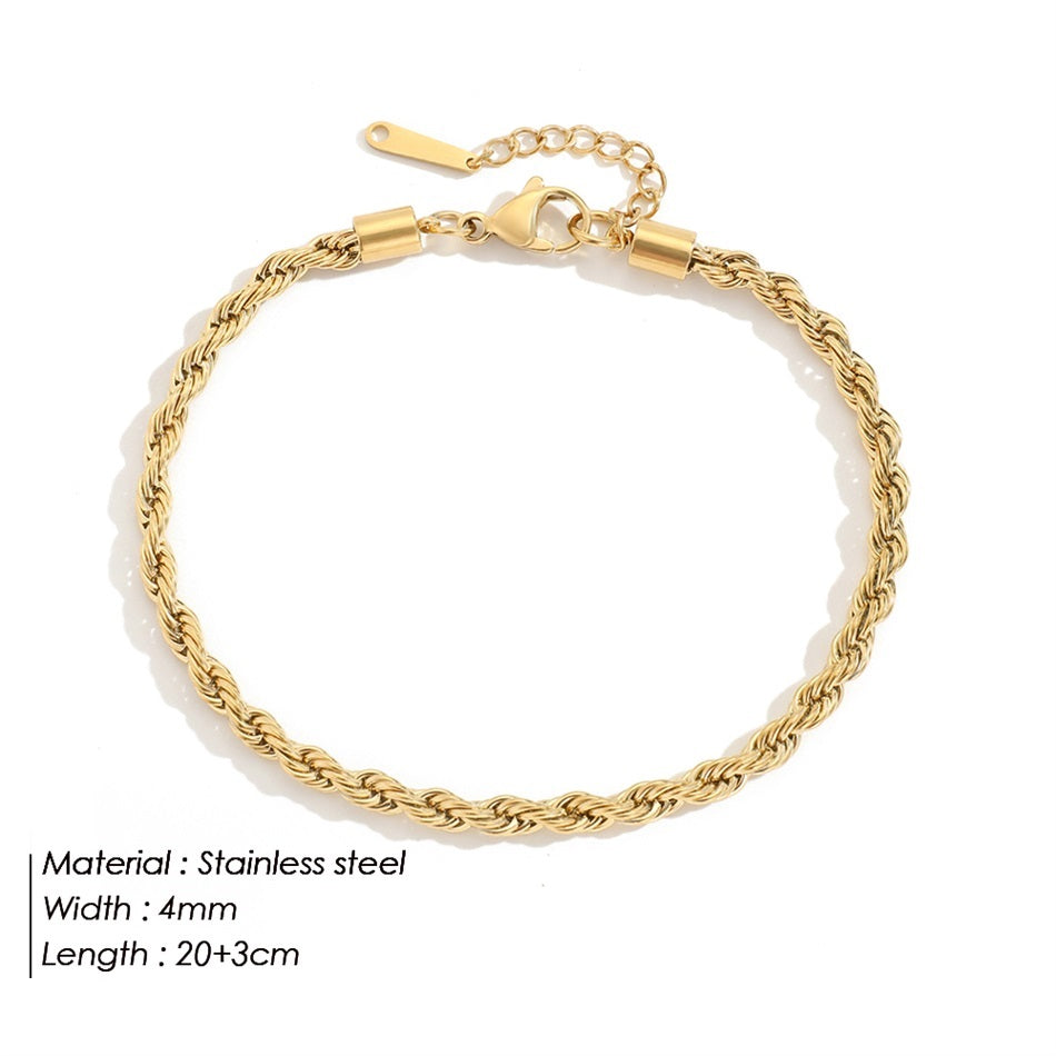 Ladies Gold Plated 316L Stainless Steel Twisted Rope Anklets