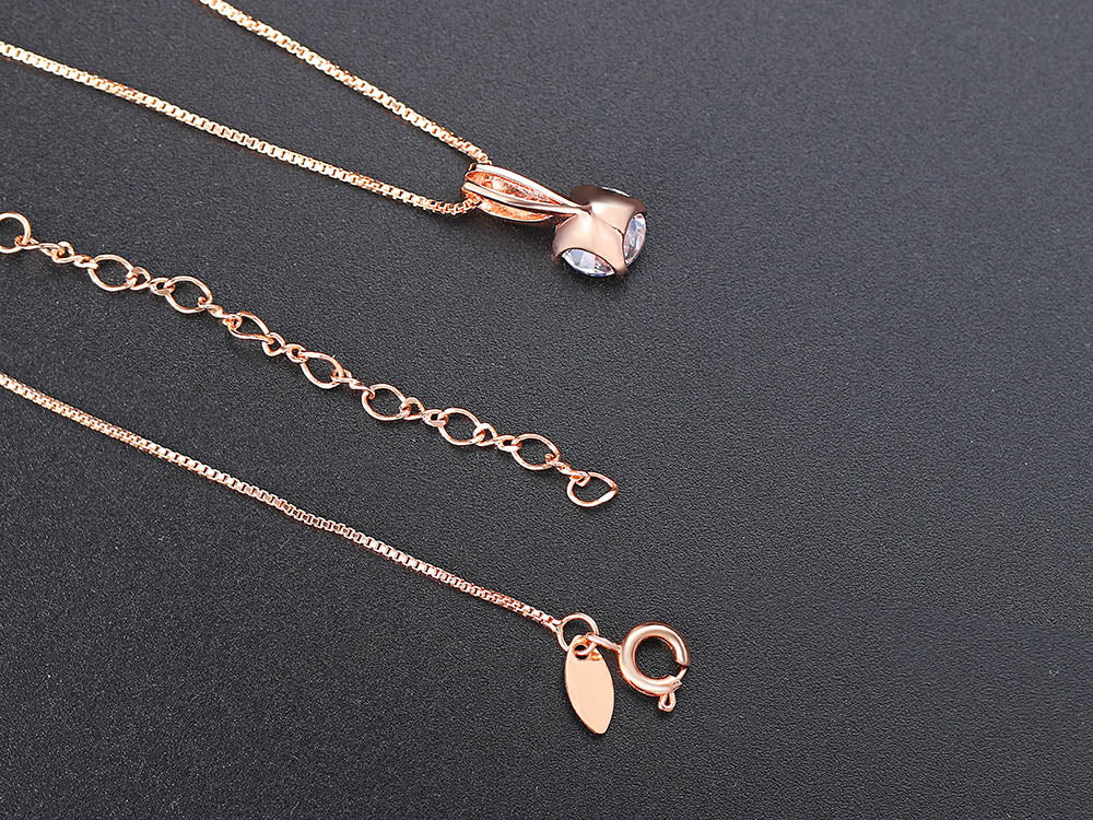 Ladies Rose Gold Minimalist Crystal Zircon Pendant Dainty Link Chain Necklace