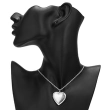 Load image into Gallery viewer, Ladies Silver Floral Carved Heart Openable Locket Photo Pendant &amp; Link Chain
