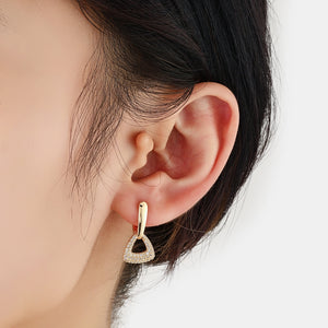 Ladies Luxury Copper Inlaid Crystal Geometric Triangle Interlock Drop Earrings