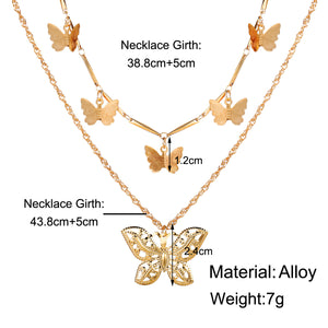 Gold Butterfly Charms MultiLayer Choker CutOut Butterfly Pendant Necklace