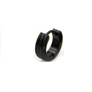 Unisex Black Three Bars Frosted Sand Brush Creole earrings