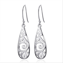 Load image into Gallery viewer, Ladies Silver Carving Hollow Floral Cutout Drop Earrings
