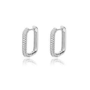 Ladies Silver Stainless Steel Square Small Cubic Zirconia Hoop Earrings