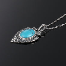 Load image into Gallery viewer, Ladies 925 Silver Retro Oval Turquoise Gemstone Pendant Link Chain Necklace
