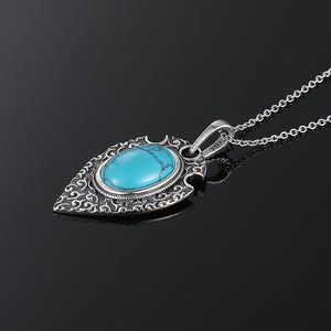 Ladies 925 Silver Retro Oval Turquoise Gemstone Pendant Link Chain Necklace