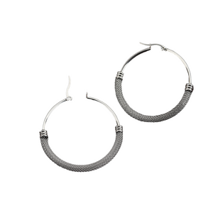 Ladies Stainless Steel Circle Plain Basket Weave Silver Hoop Earrings