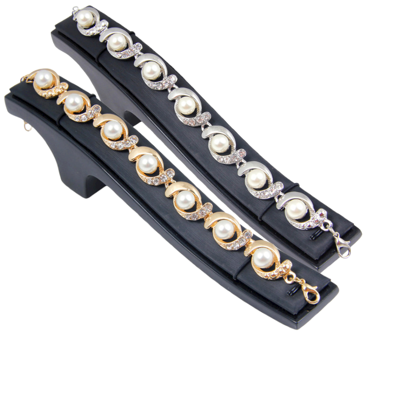 Ladies Simulated Pearl Crystal Twirl Link Adjustable Bracelet