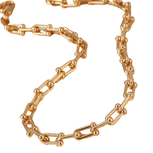 Ladies Gold Thick Inter Link U Joint Chain Choker Necklace