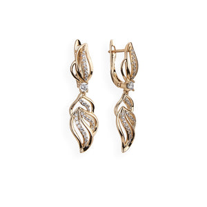 Ladies Gold-plated Copper Flower inlay Crystal Zircon Drop Dangling Earrings
