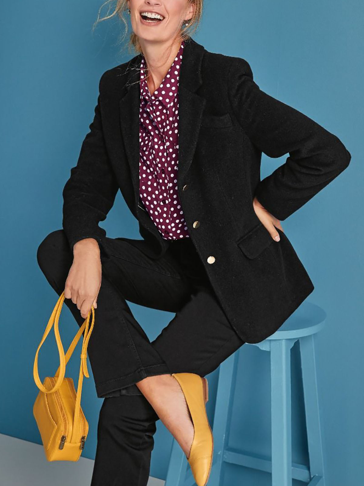 Ladies Black Pure Wool Darna Single Breast Blazer Jacket