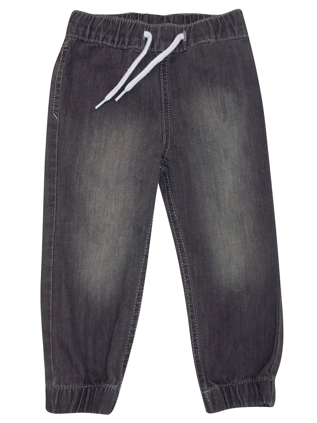 Boys Light Blue Grey Wash Elasticated Waist Cotton Cuffed Hem Jogger Denim Jeans