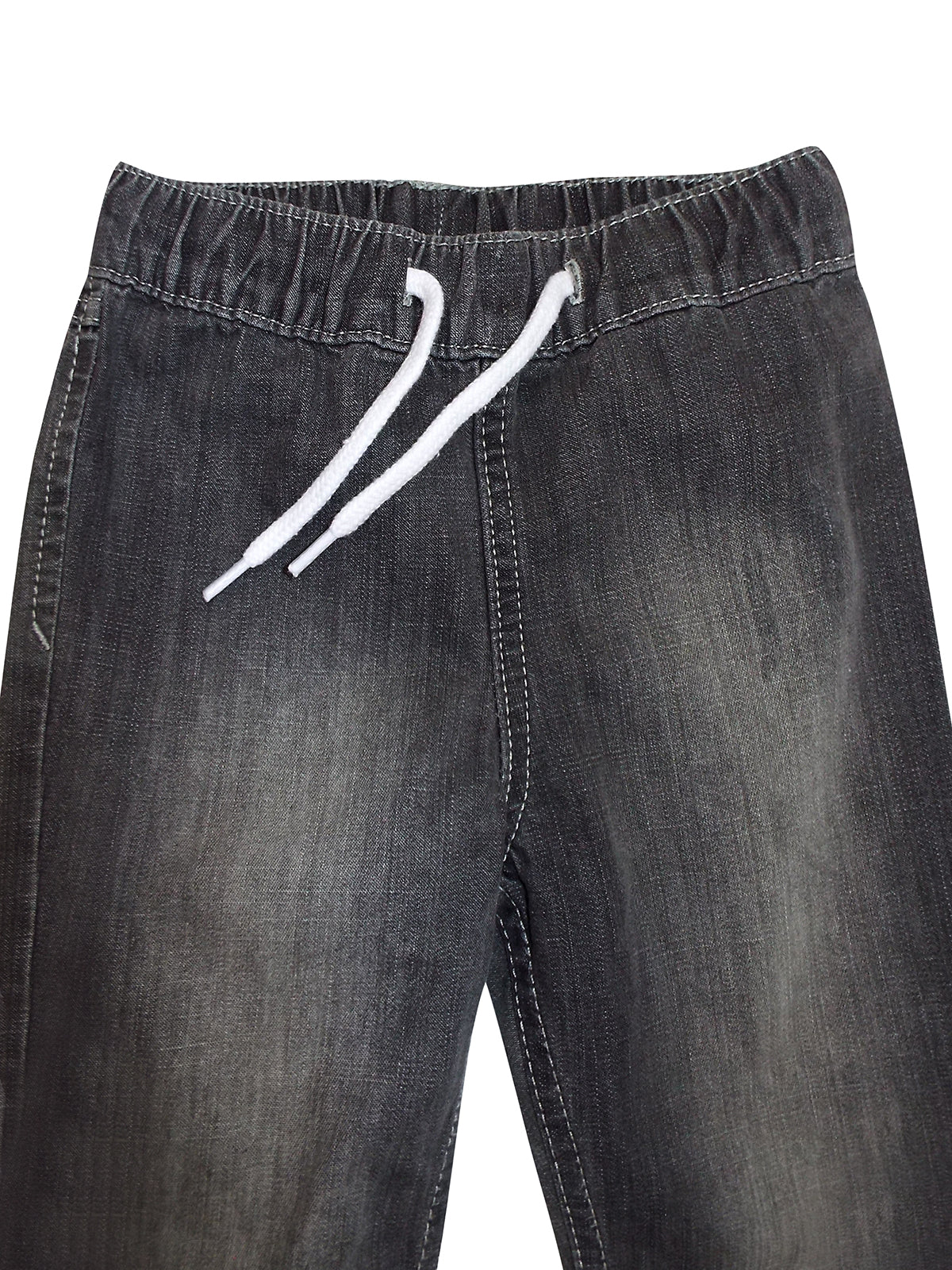 Boys Light Blue Grey Wash Elasticated Waist Cotton Cuffed Hem Jogger Denim Jeans