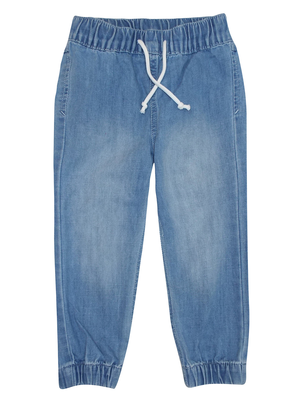 Boys Light Blue Grey Wash Elasticated Waist Cotton Cuffed Hem Jogger Denim Jeans