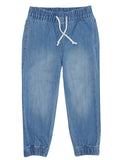 Boys Light Blue Grey Wash Elasticated Waist Cotton Cuffed Hem Jogger Denim Jeans