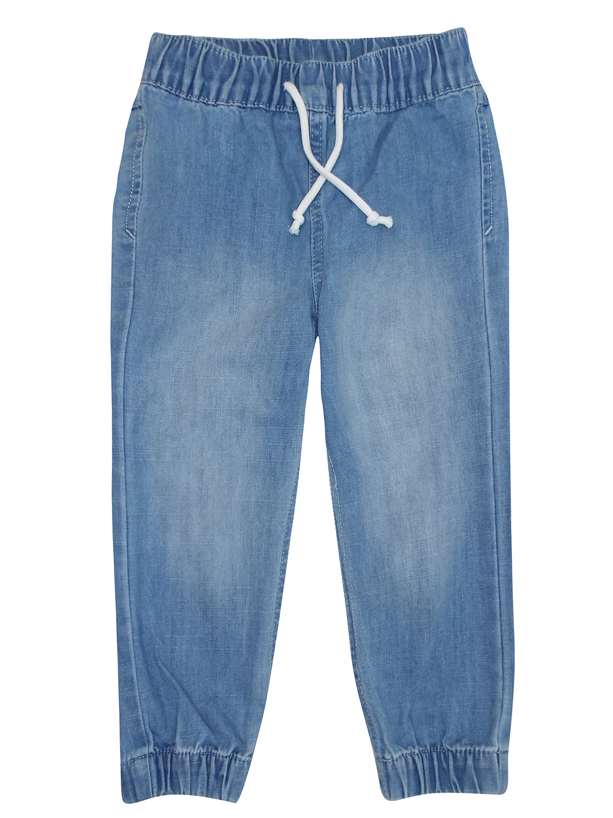 Boys Light Blue Grey Wash Elasticated Waist Cotton Cuffed Hem Jogger Denim Jeans