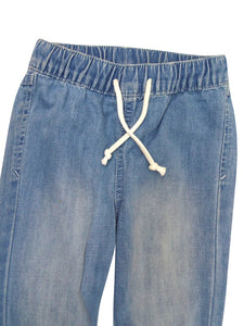 Boys Light Blue Grey Wash Elasticated Waist Cotton Cuffed Hem Jogger Denim Jeans