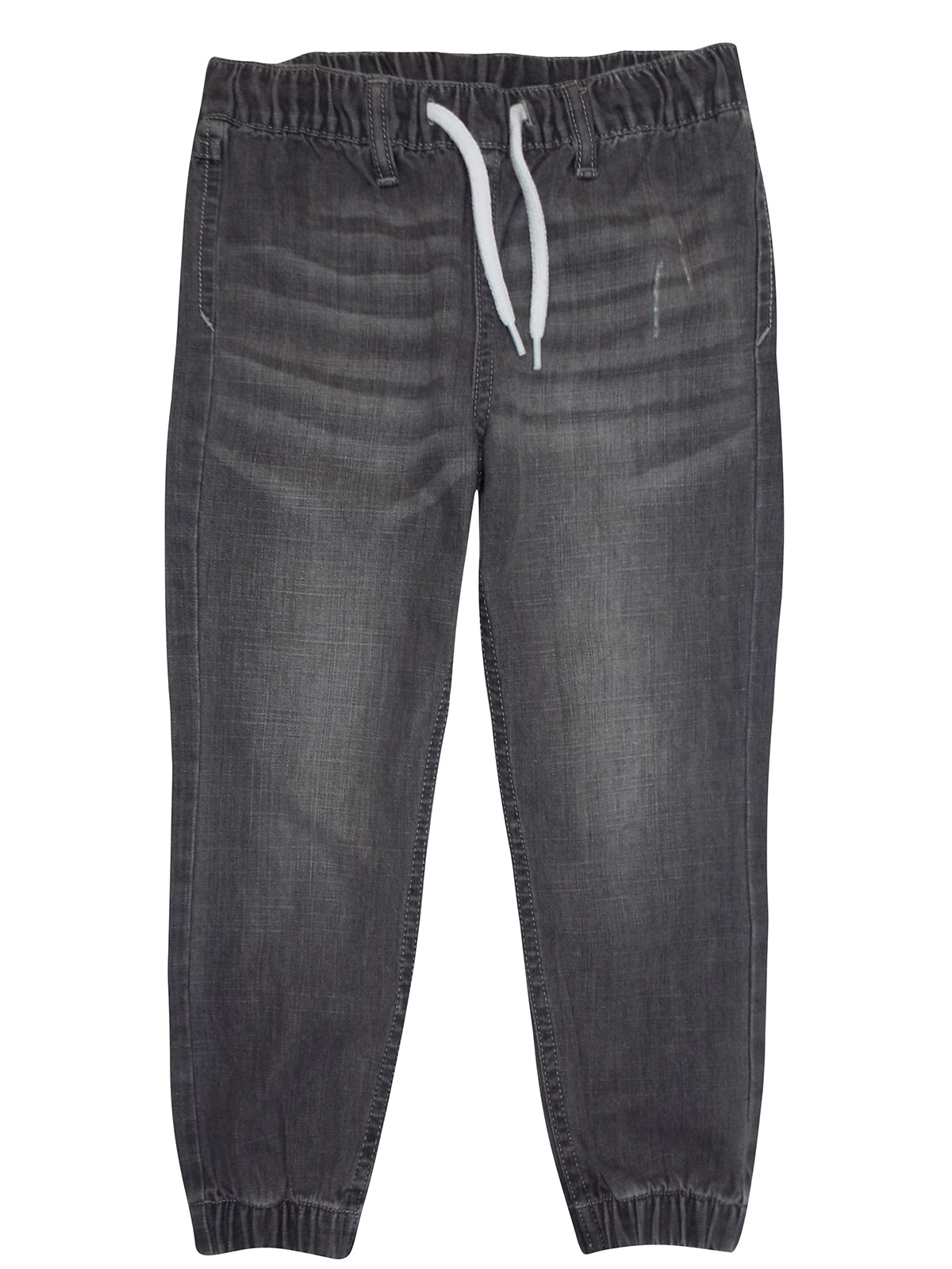 Boys Blue Grey Elasticated Waist Cotton Rich Crinkle Wash Denim Jeans