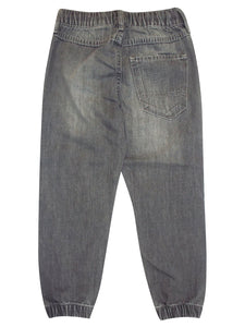 Boys Blue Grey Elasticated Waist Cotton Rich Crinkle Wash Denim Jeans