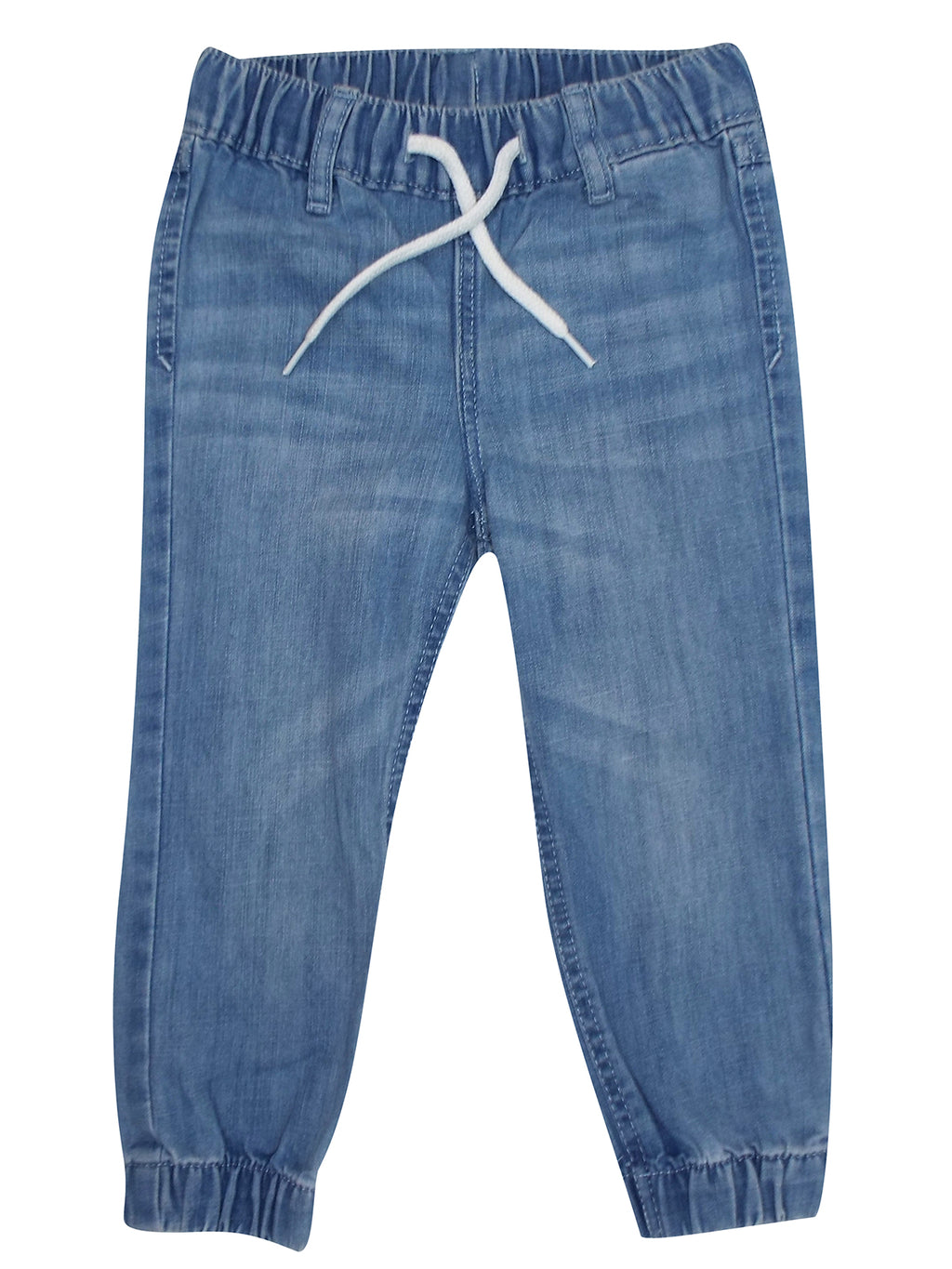 Boys Blue Grey Elasticated Waist Cotton Rich Crinkle Wash Denim Jeans